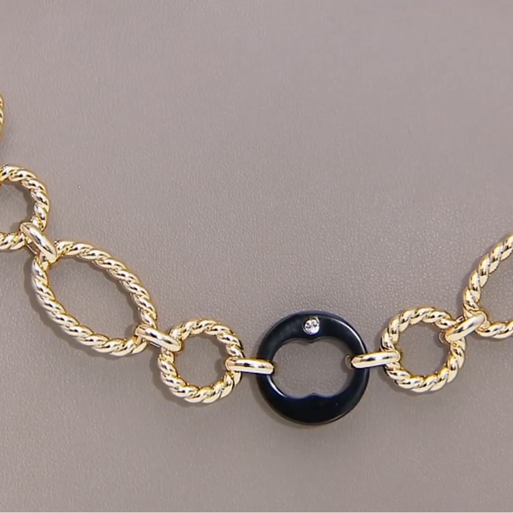 Grace Kelly Oval Gold Link with Black Link & Crystal  36” CoCo Chanel Design - Picture 8 of 11
